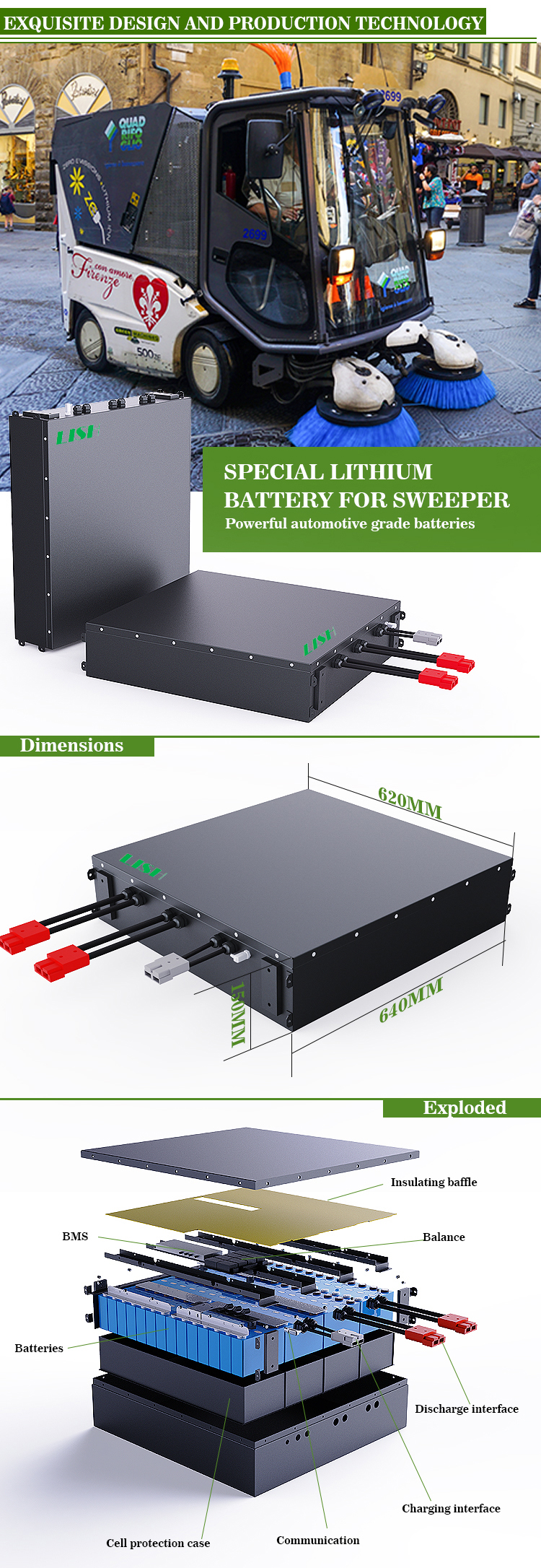 New 24v 200ah 300ah lifepo4 battery for electric sweeper