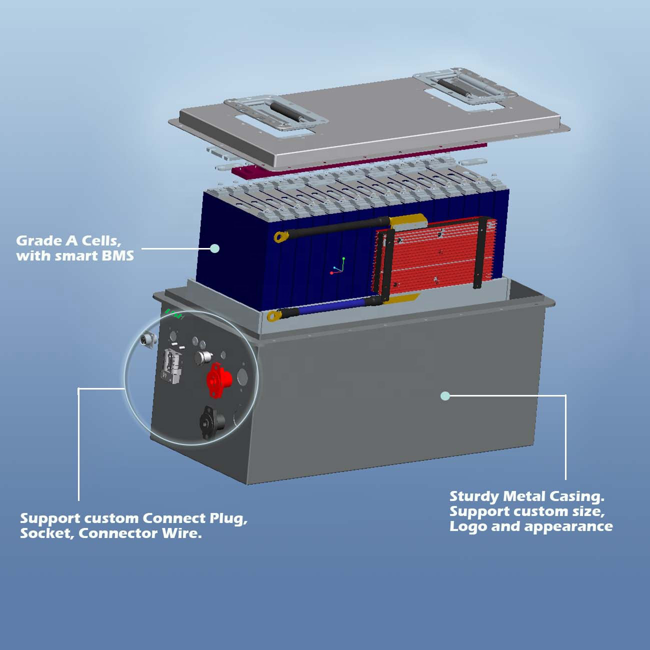 *Customizable Product Areas: Replacement of Lead-acid Battery / Golf Cart Battery / Electric Forklift Battery / Cleaning Car Battery / AGV Battery / Robot Battery / Marine Battery / RV Battery / Outdoor Camping Battery / Home Energy Storage Battery