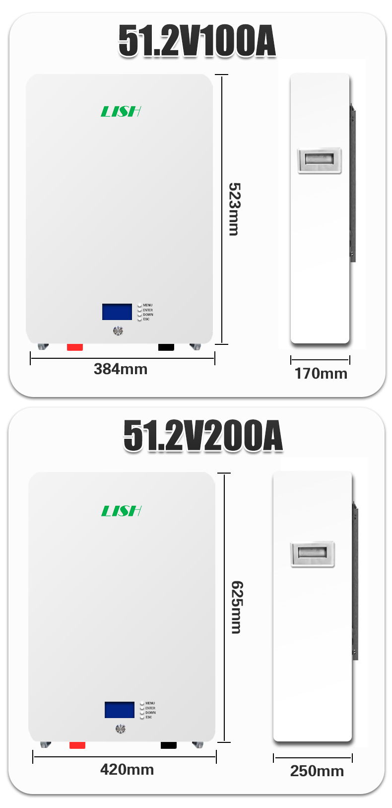 Wall-mounted LiFePO4 Battery 5kwh Lithium Battery